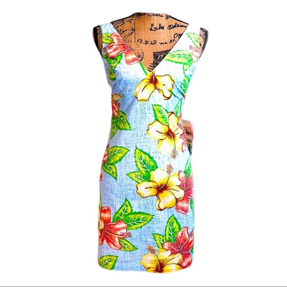 TOES ON THE NOSE🏄🏽‍♀️🏄🏽‍♀️Light blue, coral & yellow Hibiscus Sundress NWT SZ S - Picture 14 of 15